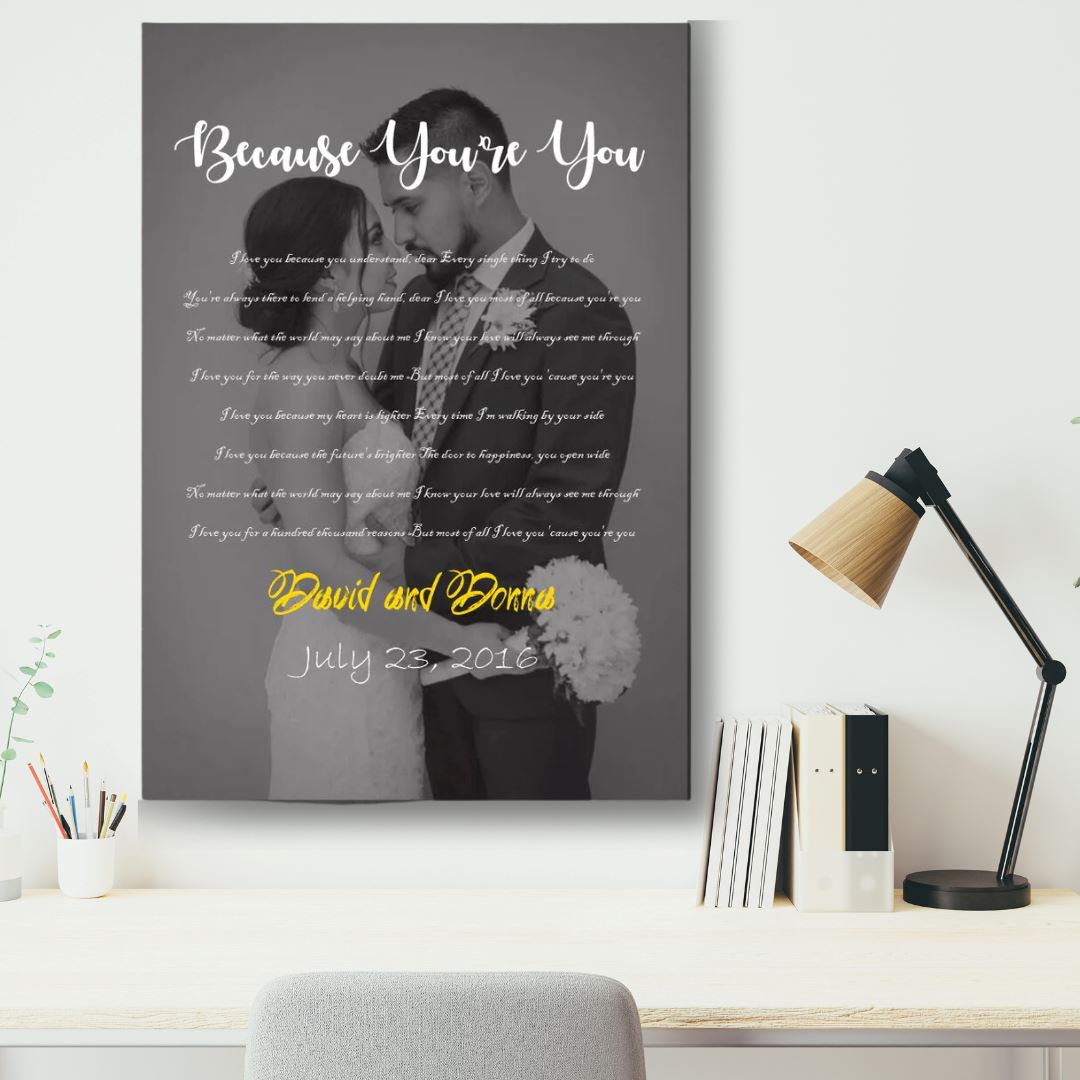 Black & White Song Lyrics on Photo Canvas Print Classic Canvas NetCanvas