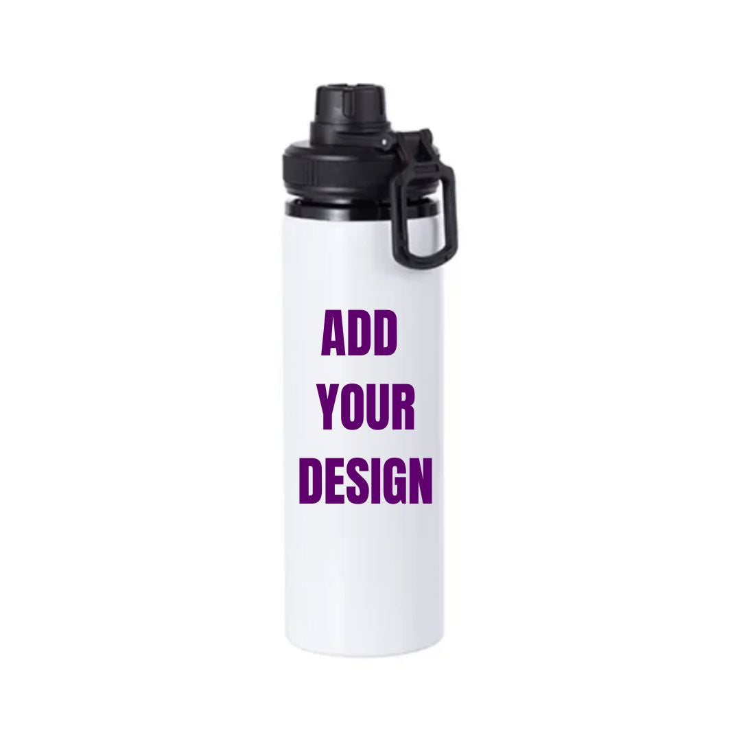 Branded White, 28oz / 850ml Aluminium Water Bottle (Black Lid) Classic Canvas NetCanvas