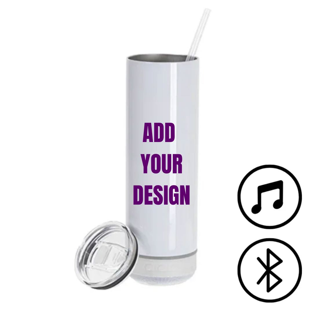Branded White Skinny Tumbler with Bluetooth Speaker (20oz/600ml) Classic Canvas NetCanvas
