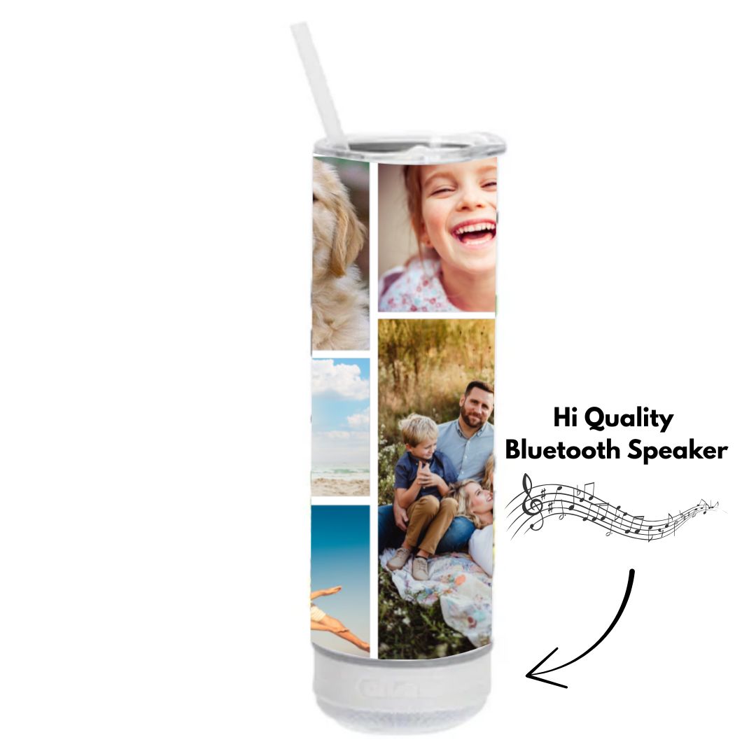 Collage Design Insulated Skinny Tumbler with detachable BLUETOOTH SPEAKER Classic Canvas NetCanvas