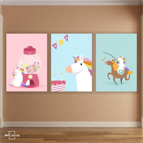 Playful Unicorns (Set of 3) Classic Canvas NetCanvas 