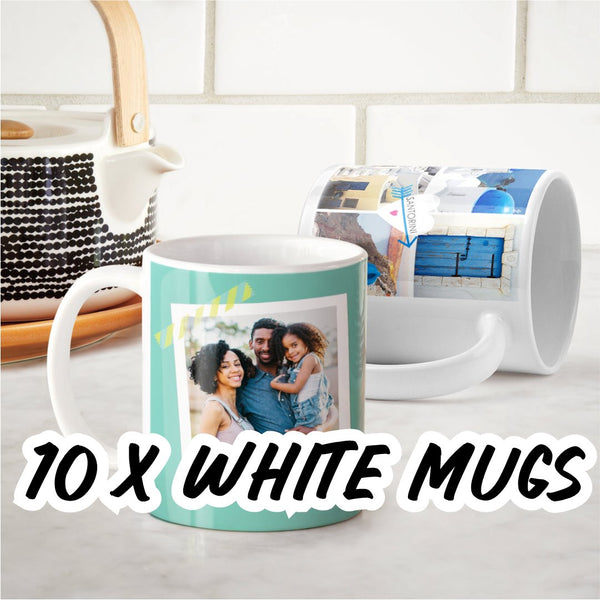 10 x Printed White Mugs (11oz) Classic Canvas NetCanvas 