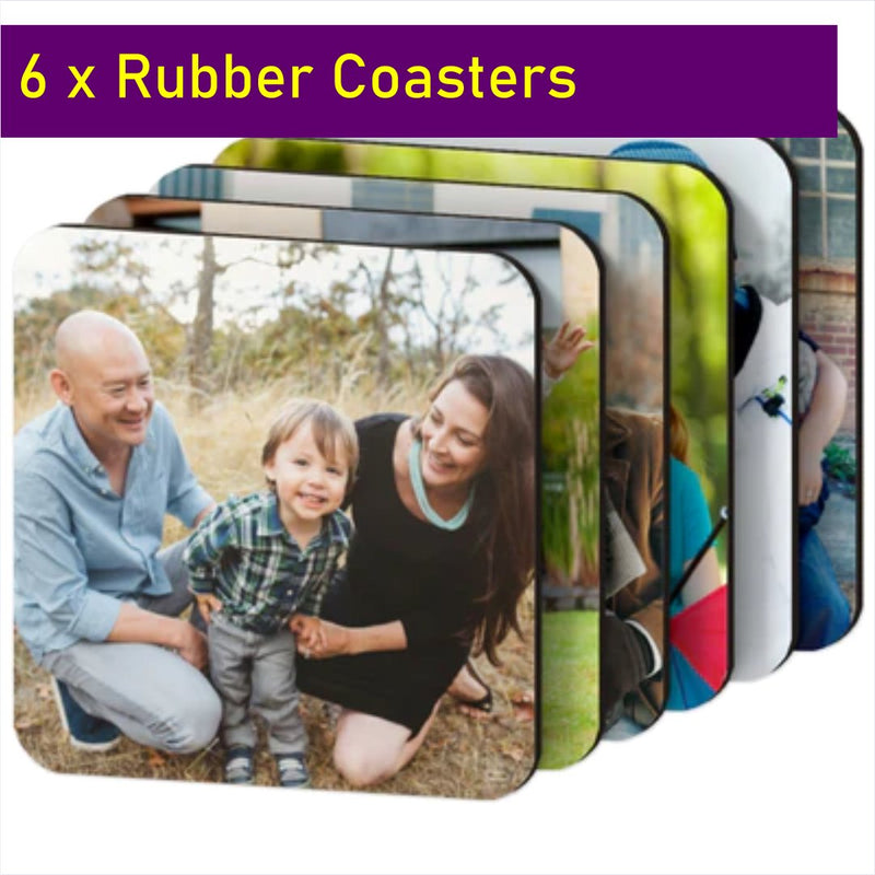 6 x Rubber Photo Coasters (Square or Round) Classic Canvas NetCanvas 